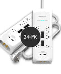 Heavy Duty Surge Protector Power Strip With 8 Outlets And 6 Ft Cord, 4050J Rating, USB A And USB C Charging, 2 Ethernet Ports, Built Tough As Nails For Your Setup, 24 Pack with multiple outlets and USB.