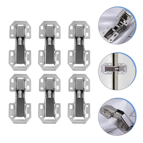 Six Pack 4 Inch Thickened Metal Cabinet Door Hinges For Kitchen And Home, Heavy Duty Steel Cupboard Hinges, No Screw Install