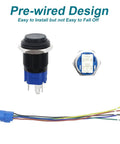 12V SPDT Horn Button Push Switch With Blue LED, Five Eighth Inch Sixteen Millimeter Momentary Car Button For Vehicle Horn, Durable Black Shell And Easy Install For DIY Auto Projects, pre-wired