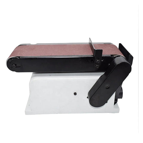 Compact Portable Mini Desktop Belt Sander With Brushless Motor For Wood Sanding, Polishing, And Edge Trimming, side view.
