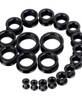 20 Piece Silicone Ear Tunnels Kit From 2G To 1 Inch Gauges Plugs Expander Set For Piercing And Stretching, black silicone tunnels