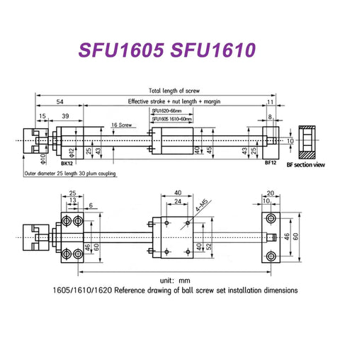 Upgrade Your 3D Printer With A Smooth SFU1610 Ball Screw Kit Featuring BKBF12 And DSG16H Components Plus Coupler For Precision Z Axis C7 Grade Motion Control reference drawing