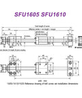 Ultimate Ballscrew SFU1605 Kit For 3D Printer Build C7 Grade Precision Lead Screw Set With Single Nut, BK And DSG Support Plus Coupler Assembly Tailored For Smooth Motion Control On Your Next Crazy Project. engineering drawing with SFU1605 and SFU1610 installation dimensions, BK12 BF12