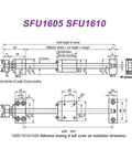 Sick SFU1610 Ballscrew Kit With C7 Precision Grade Providing Butter Smooth Movement For Your 3D Printer Builds Featuring Single Nut BKBF12 Bearing Block DSG16H Coupler With 1400MM Run Length Makes Build Faster Easier And More Fun Starting Today. technical drawing of SFU1605 SFU1610 ball screw set, BK12 and BF12 mounting dimensions
