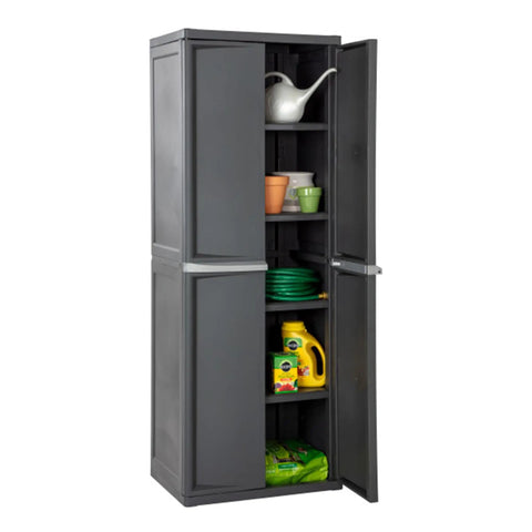 4 Shelf Heavy Duty Plastic Storage Cabinet With Easy Assembly For Garage Basement Attic And Mudroom Gray Storage Unit For Bins And Tools