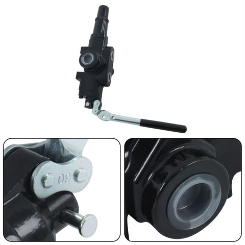 Heavy Duty One Spool Hydraulic Control Valve For Log Splitters And Loaders With Three Quarter Inch NPT Ports And One Half Inch NPT Work Ports Delivers 30 GPM At 3625 PSI, showing handle and port details