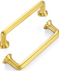 Brushed Gold Cabinet Pulls 10 Pack 3.75 Inch Hole Centers Heavy Duty Metal Handles with clover design detail shown flat
