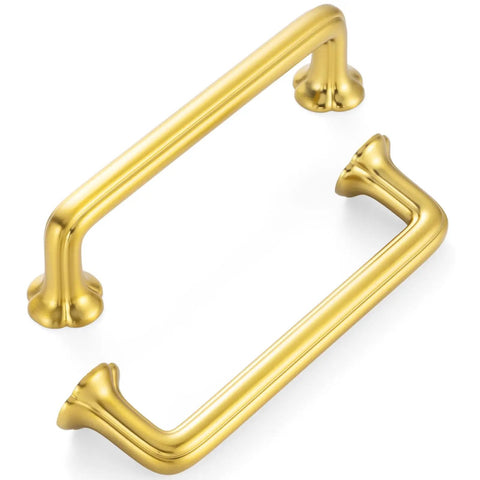 Brushed Gold Cabinet Pulls 10 Pack 3.75 Inch Hole Centers Heavy Duty Metal Handles with clover design detail shown flat