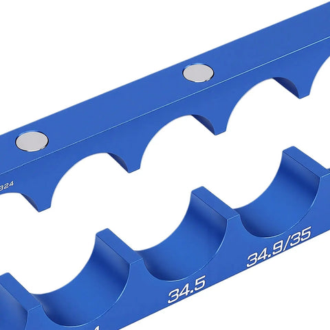 CNC Machined Bike Fork Hub Vise Insert With Aluminum Alloy Solid Frame For Round Part Holding In Home Garage And Commercial Workshop Pro Grade Multi Component Repair Tool For Fork, Hub, And Shock Service, blue 34.5/34.9/35mm