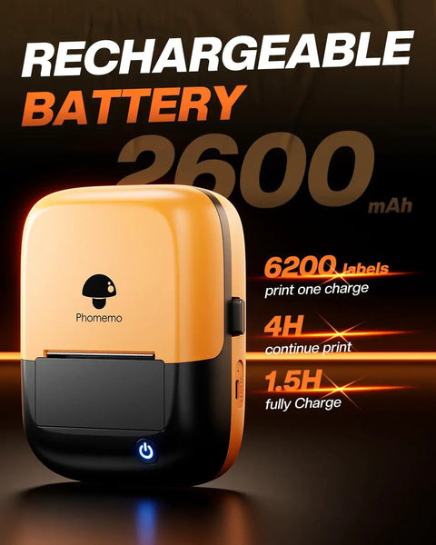 Hella Tough Industrial Label Printer Slick Portable Bluetooth 2 Inch Tape Cutter with 2600mAh rechargeable battery design.
