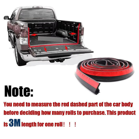 Heavy Duty Thickened Tailgate Weather Strip For Tesla Cybertruck shown on truck bed with 3M roll for cargo protection.