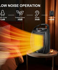 Compact Space Heater For Indoor Use 750W And 1500W With Thermostat UL Certified, shown on bedside table emitting heat