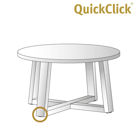 Illustration of a table with QuickClick Furniture Glide Base Set For Chairs And Home Decor, highlighting glide placement on leg.