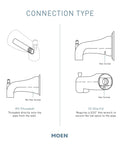Diagram showing connection types for Tub Spout With Lift Diverter, 7 Inch, Slip Fit CC Connection, Brushed Nickel Finish.