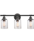 Camden 5-Piece All-In-One Bathroom Set With 3-Light Vanity Bar featuring seeded glass shades in Vintage Bronze Finish for industrial vibe
