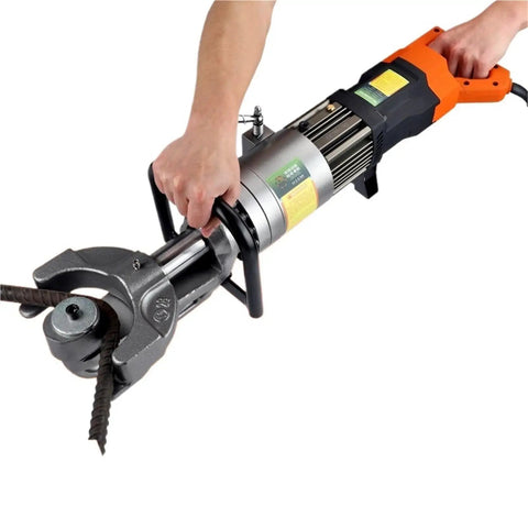 Get This Heavy Duty Portable Electric Rebar Cutter For Swift, Precise Steel Bar Bending in use, bending rebar with hydraulic tool.