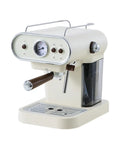 Top Tier 15 Bar Retro Espresso Machine With Italian Electric Pump Semi Automatic Steam Frother 1050 Watt Home Coffee Maker in cream color.