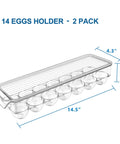 Clear Plastic Egg Storage Organizer With Lid, BPA Free PET 14-Egg Holder For Fridge, Stackable Storage Box dimensions