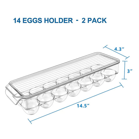 Clear Plastic Egg Storage Organizer With Lid, BPA Free PET 14-Egg Holder For Fridge, Stackable Storage Box dimensions