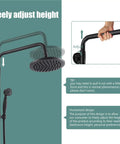 Freely adjustable Exposed Pipe Shower System With 8 Inch Rainfall Head, brass fixture, matte black finish, and dual handles.
