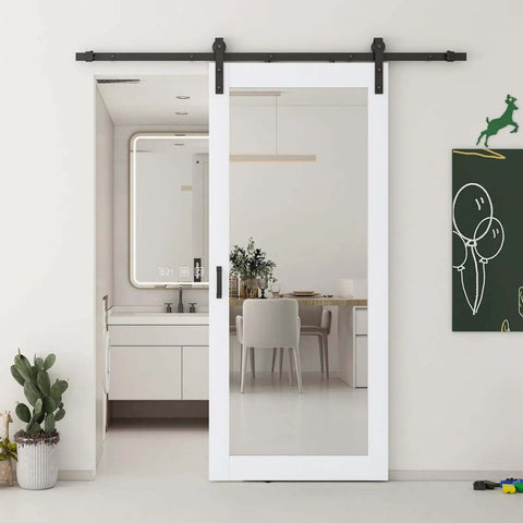 36 By 84 Inch Mirror Barn Door With Sliding Door Hardware Kit Included White Full Length Mirror Built From Solid Pine Core