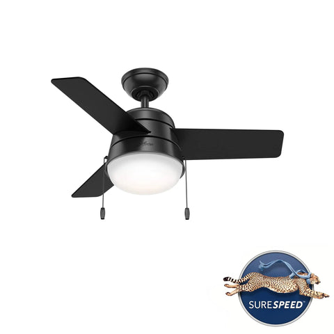 36 Inch Indoor Ceiling Fan With LED Light And Pull Chain, Quiet 3-Blade Modern Fan, Matte Black, Compact Room Solution