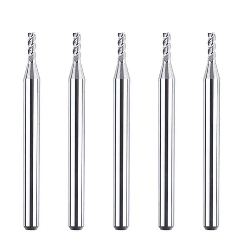 Beefed Up Aluminum End Mills Set One Eighth Inch Shank One Sixteenth Inch Cutting Diameter Upcut Three Flutes Router Bits For Aluminum And Non Ferrous Metals One And A Half Inch Overall Length Five Piece Pack