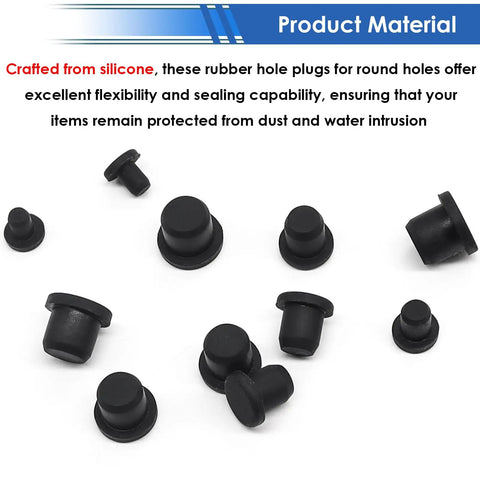 50 Pack Silicone Rubber Hole Plugs For Round Holes in various sizes displayed on a white background.