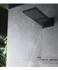 Wall Mounted Concealed Shower System With All Copper Thermostatic Valve Slick Matte Black Finish In Wall Waterfall Rain Shower Set Heavy Duty Hot Cold Mixing Valve Hella Smooth Water Flow Design For Modern Bathrooms