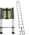 12.5 Foot Portable Aluminum Telescoping RV Ladder Heavy Duty, Rust Resistant, Fits Lippert On The Go Receiver, Easy Folding Design For Rooftop Access And Camp Life. folded and extended aluminum telescoping RV ladder