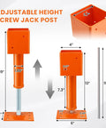 2 Pack 4X4 Adjustable Screw Jack Posts For Leveling Homes, Heavy Duty Steel Crawlspace Supports, 24700 LBS Load Rating, 13 To 19 Inch Range, Rust Busting Foundation Base Workhorse with measurements.