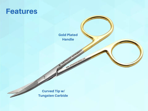 Curved 4.5 Inch Scissors With Tungsten Carbide Inserts, Gold Plated Handle, Pro Grade Crafting Shears For Arts, Sewing, Tailoring, And Fabric Cutting, Extra Sharp And Durable, gold handle
