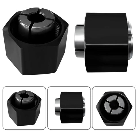 Two Size One Half Inch And One Quarter Inch Pro Grade Router Collet Set for Dewalt Bosch and Hitachi Routers, multiple angles