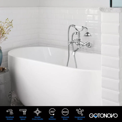 Clawfoot Bathtub Faucet Tub Filler With Handheld Shower Set Victorian Double Cross Handle on freestanding tub