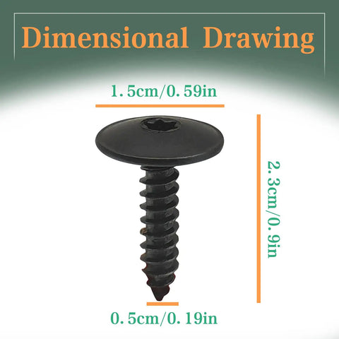 Dimensional drawing of Hardcore Thirty Pack Fender Liner Screw, 5mm x 18mm, black zinc plating, ideal for automotive use.