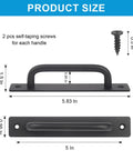 Diagram of 4 Pack Black Zinc Alloy Barn Door Handles Set With Mounting Plates 5 Inch Hole Center Spacing, dimensions labeled.