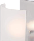 Close-up of Enzo James One Light Indoor Wall Sconce in Brushed Nickel with Frosted Glass Panel, clean modern style.