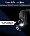 4K Pan Tilt Security Camera With Color Night Vision For Indoor And Outdoor Use, mounted with spotlight on in darkness