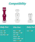 Compatibility chart for steam release handle replacement kit for Instant Pot Duo, Duo Plus, Lux models, showing different valve sizes.