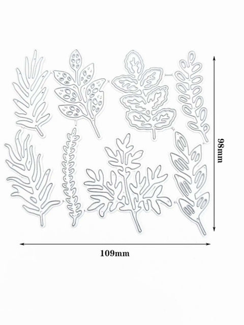 8 Piece Leaf Die Cuts Set For Scrapbooking And Card Making Durable Metal Cutting Dies For Leaves And Flowers showing dimensions