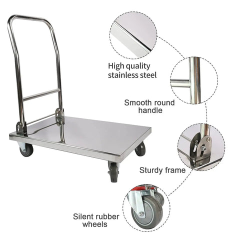Heavy Duty Moving Platform Cart 800 Lb Capacity 32 By 20 Inch Foldable Flatbed Dolly With Smooth Rolling 360 Degree Swivel Wheels Crafted From Solid Stainless Steel For No Sweat Hauling Tasks