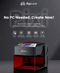 AlgoLaser 10W portable laser engraver; front view with 3.5-inch touchscreen and red transparent lower chamber.