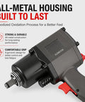 Professional Grade Half Inch Air Impact Wrench Boasting Dual Hammer Action And Stepless Speed Trigger ergonomically designed for control.