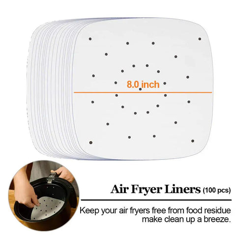 Game Changing 11 Piece Air Fryer Accessories Kit With Recipe Cookbook For Philips COSORI And Other Air Fryers And Ovens Deluxe 8 Inch Deep Fryer Set Crafted From FDA Certified Food Grade Materials, featuring 8-inch air fryer liners.