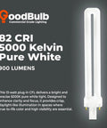 13 Watt GX23 Base CFL Light Bulbs 5000K Daylight 800 Lumens Single Tube Plug-In Fluorescent Lamps 2-Pin Retrofit for Can Lights
