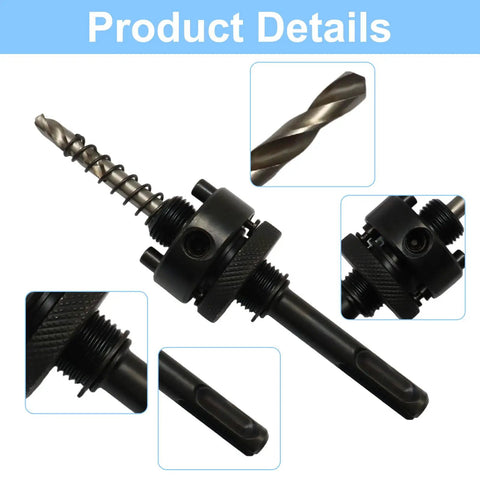 Heavy Duty Metal Hole Saw Arbor Kit With Hex Shank And Four Center Drill Bits Perfect For Rugged Drilling Jobs Without Breaking A Sweat Or Running To The Hardware Store Again, metal arbor close-up