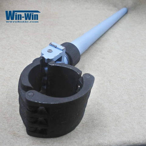 Front-angled view of blue waterjet cylinder wrench, 3-inch OD, with black clamp head