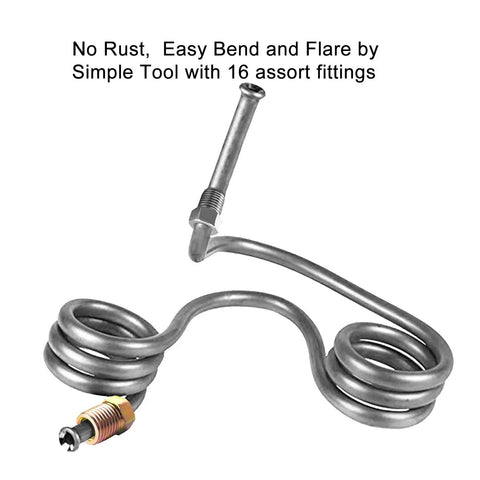 25 Ft 3/16 Inch Brake Line Kit With Zinc Coated Double Walled Steel Tubing And 16 Fittings For Cars, Trucks, SUVs, And Trailers