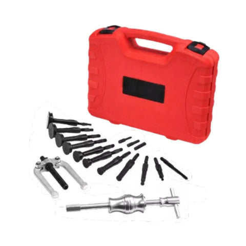 Hardened Steel Blind Inner Bearing Puller 16 Pc Kit Sliding Hammer Screw Adapters For Parts Heavy Duty Handles Jobs Like A Pro Grab Badass Extraction Set Remove Bearings Fast No Damage Keep Rides Rolling Smooth When You Hit Tight Spots During Work red case and tools