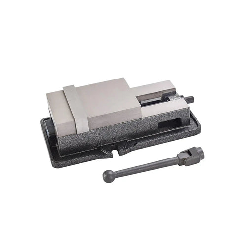 Heavy Duty 6 Inch Bench Vise For Cnc Milling And Drill Presses Precision Hardened Steel Locking Clamp Quick Change Tool Holder on workbench.